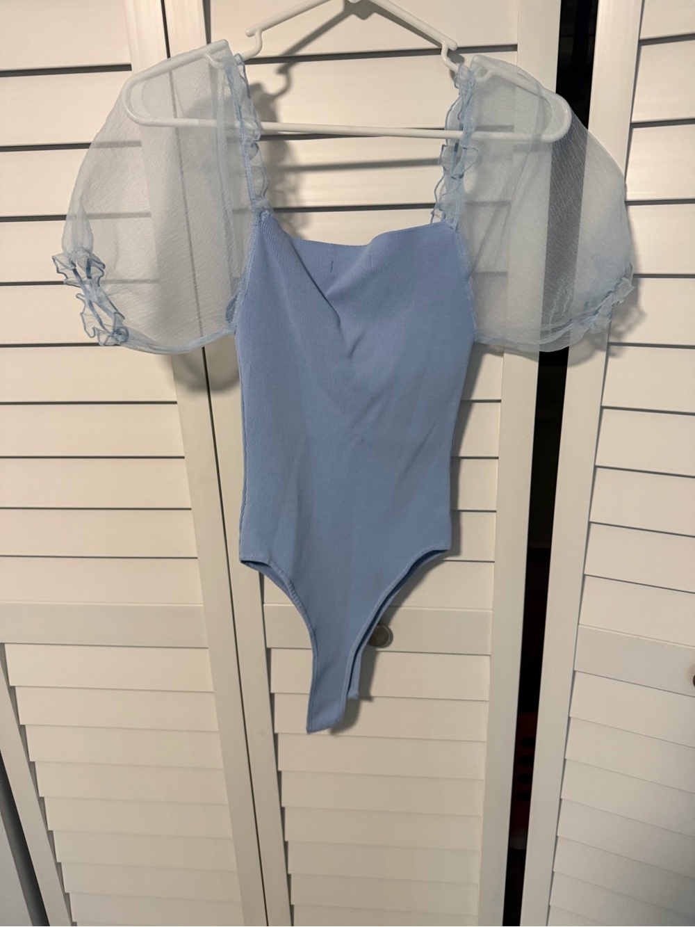 Light Blue Off-Shoulder Ribbed Top - Picture 2 of 3